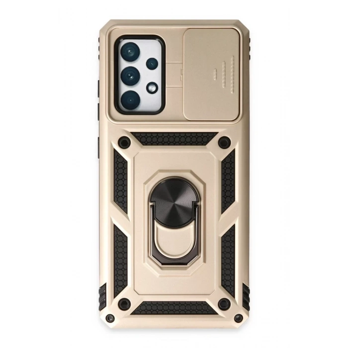 Samsung Galaxy A72 Kılıf Pars Lens Yüzüklü Silikon - Gold