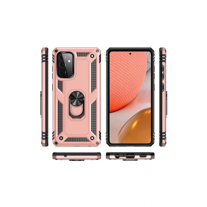 Samsung Galaxy A72 Kılıf Sofya Yüzüklü Silikon Kapak - Rose
