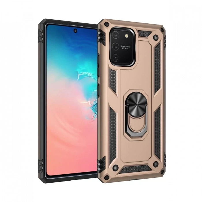 Samsung Galaxy A91 / S10 Lite Kılıf Sofya Yüzüklü Silikon Kapak - Gold