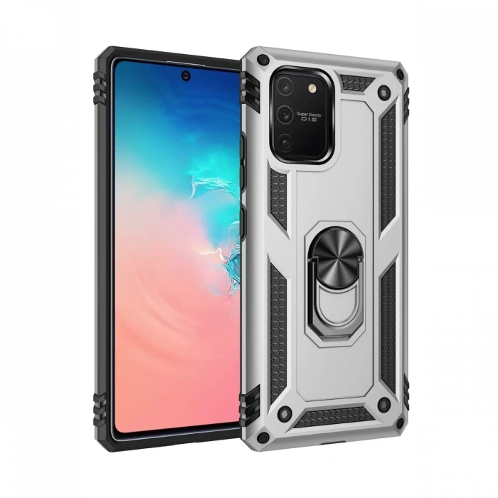 Samsung Galaxy A91 / S10 Lite Kılıf Sofya Yüzüklü Silikon Kapak - Gümüş