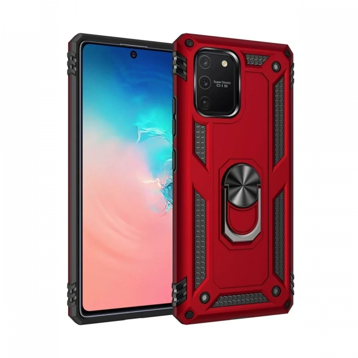 Samsung Galaxy A91 / S10 Lite Kılıf Sofya Yüzüklü Silikon Kapak - Kırmızı
