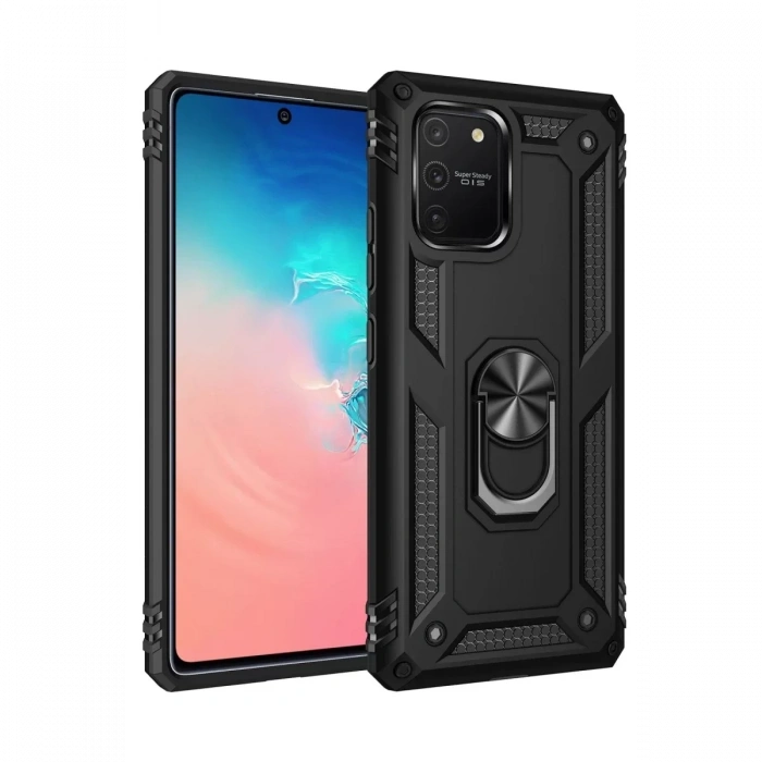 Samsung Galaxy A91 / S10 Lite Kılıf Sofya Yüzüklü Silikon Kapak - Siyah