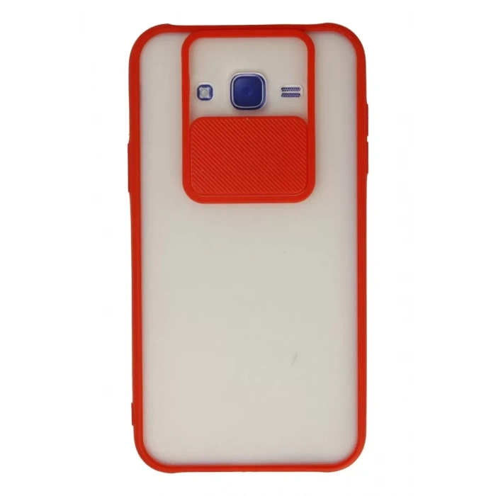 Samsung Galaxy J7 Kılıf Palm Buzlu Kamera Sürgülü Silikon - Kırmızı