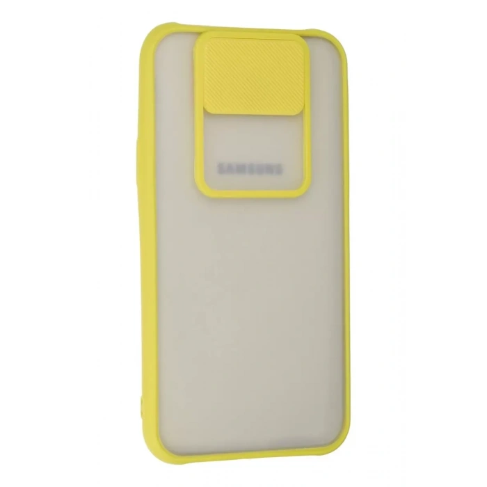 Samsung Galaxy J7 Kılıf Palm Buzlu Kamera Sürgülü Silikon - Sarı