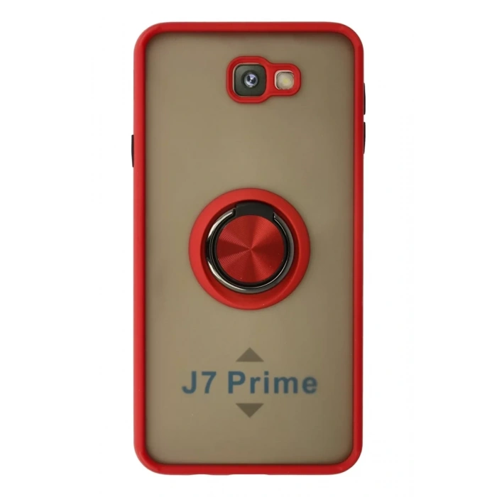 Samsung Galaxy J7 Prime Kılıf Montreal Yüzüklü Silikon Kapak - Kırmızı