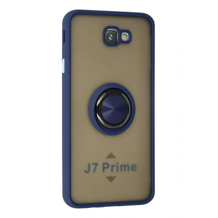 Samsung Galaxy J7 Prime Kılıf Montreal Yüzüklü Silikon Kapak - Lacivert