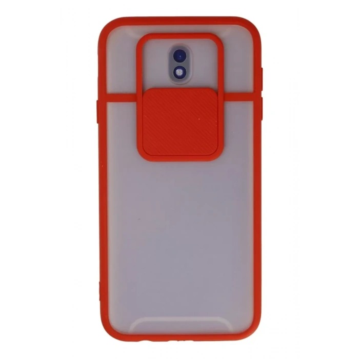 Samsung Galaxy J7 Pro / J730 Kılıf Palm Buzlu Kamera Sürgülü Silikon - Kırmızı