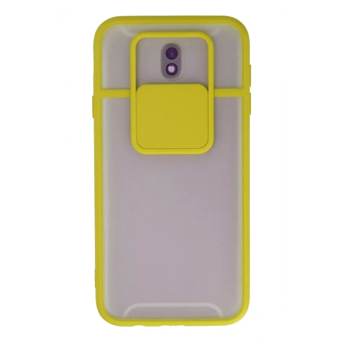 Samsung Galaxy J7 Pro / J730 Kılıf Palm Buzlu Kamera Sürgülü Silikon - Sarı