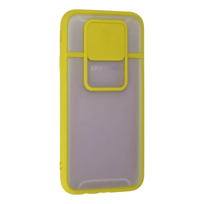 Samsung Galaxy J7 Pro / J730 Kılıf Palm Buzlu Kamera Sürgülü Silikon - Sarı