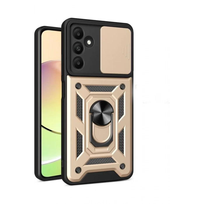 Samsung Galaxy M15 Kılıf Pars Lens Yüzüklü Silikon - Gold