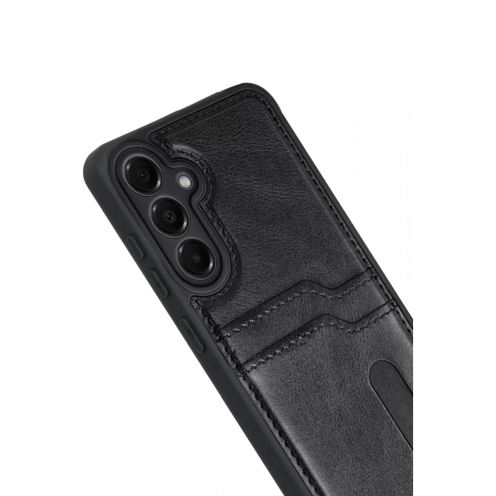 Samsung Galaxy M15 Sara Kartvizitli Deri Kılıf - Siyah