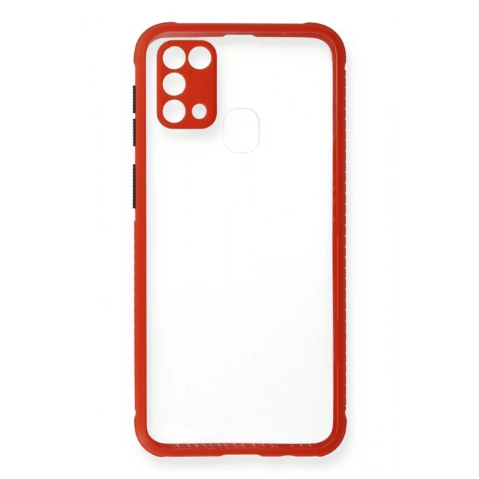 Samsung Galaxy M31 Kılıf Miami Şeffaf Silikon - Kırmızı
