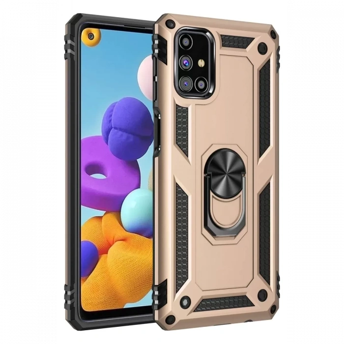 Samsung Galaxy M31S Kılıf Sofya Yüzüklü Silikon Kapak - Gold