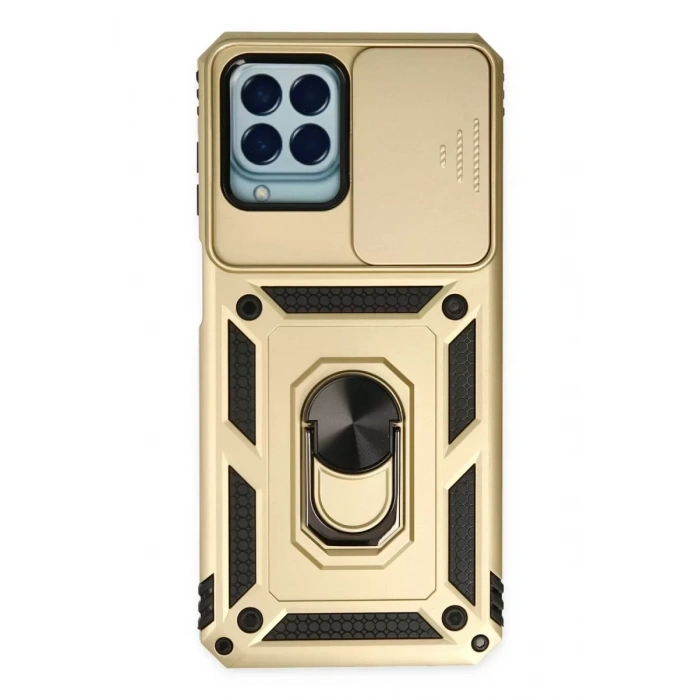 Samsung Galaxy M33 Kılıf Pars Lens Yüzüklü Silikon - Gold