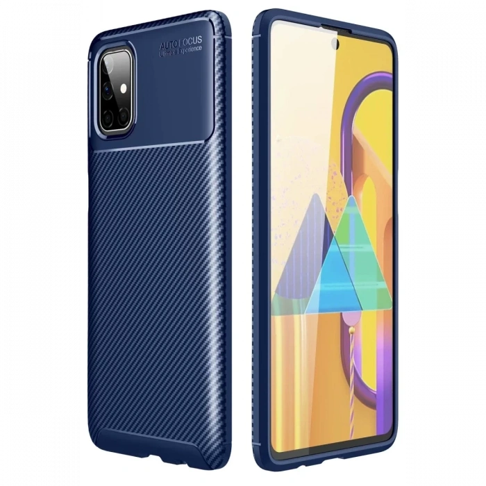Samsung Galaxy M51 Kılıf Auto Focus Karbon Kapak - Lacivert
