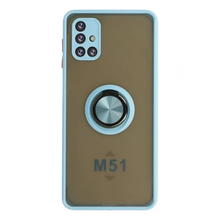 Samsung Galaxy M51 Kılıf Montreal Yüzüklü Silikon Kapak - Buz Mavi