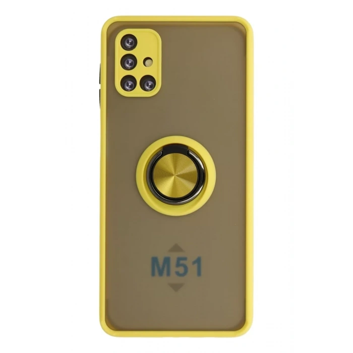 Samsung Galaxy M51 Kılıf Montreal Yüzüklü Silikon Kapak - Sarı