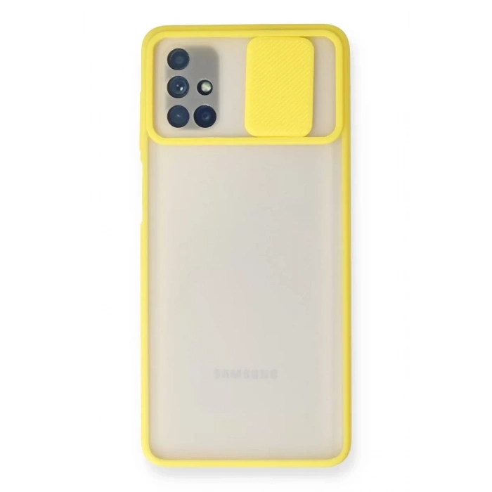 Samsung Galaxy M51 Kılıf Palm Buzlu Kamera Sürgülü Silikon - Sarı