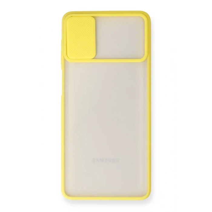 Samsung Galaxy M51 Kılıf Palm Buzlu Kamera Sürgülü Silikon - Sarı