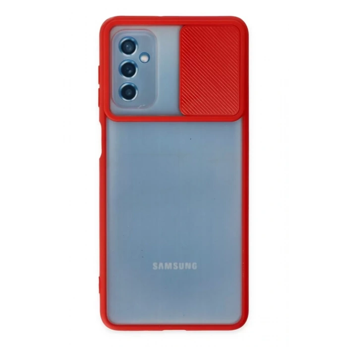 Samsung Galaxy M52 5G Kılıf Palm Buzlu Kamera Sürgülü Silikon - Kırmızı