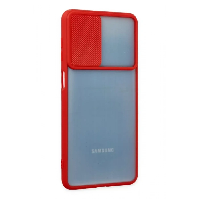 Samsung Galaxy M52 5G Kılıf Palm Buzlu Kamera Sürgülü Silikon - Kırmızı