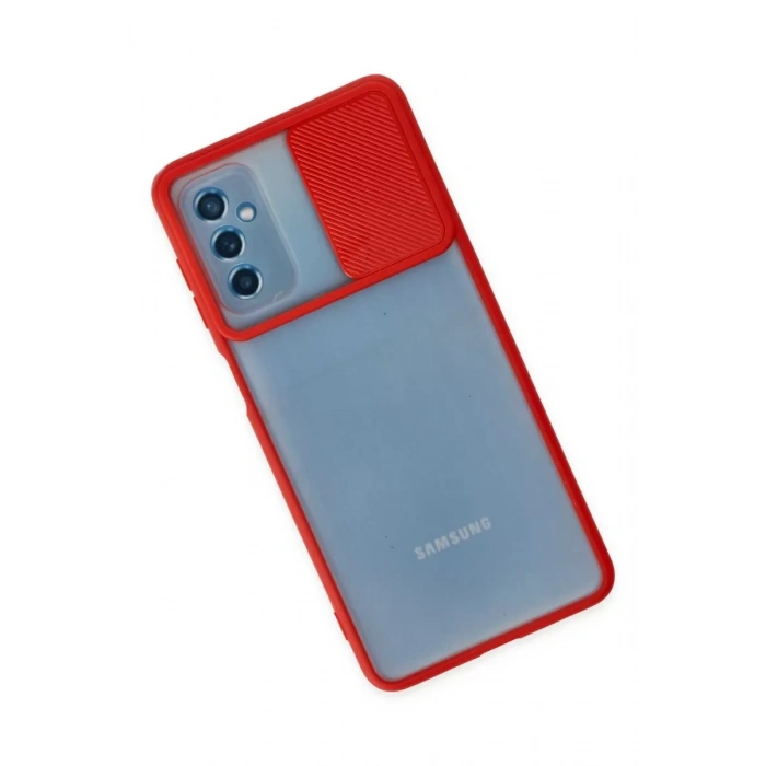 Samsung Galaxy M52 5G Kılıf Palm Buzlu Kamera Sürgülü Silikon - Kırmızı