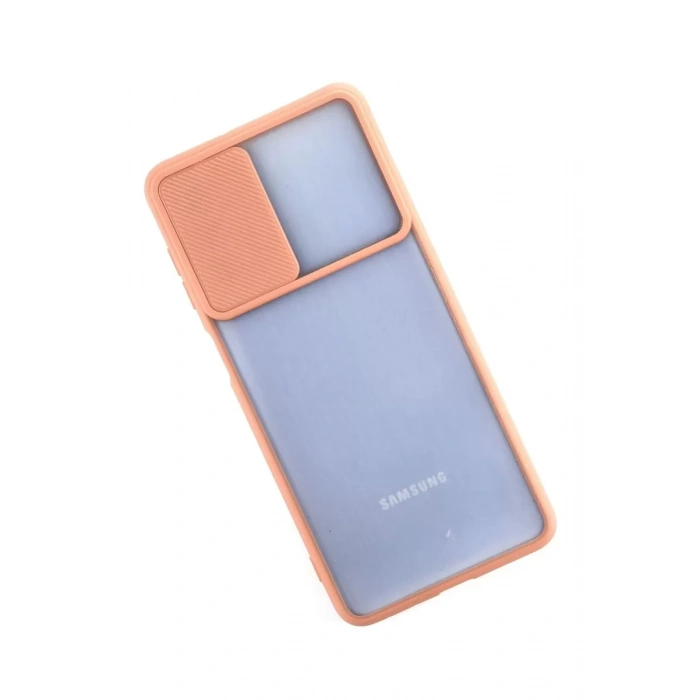 Samsung Galaxy M52 5G Kılıf Palm Buzlu Kamera Sürgülü Silikon - Pembe
