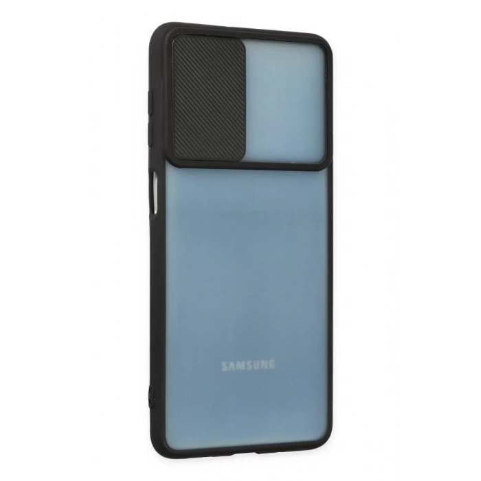 Samsung Galaxy M52 5G Kılıf Palm Buzlu Kamera Sürgülü Silikon - Siyah