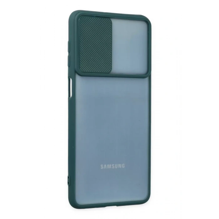 Samsung Galaxy M52 5G Kılıf Palm Buzlu Kamera Sürgülü Silikon - Yeşil