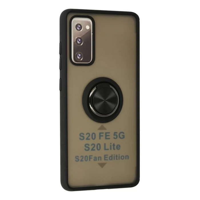 Samsung Galaxy S20 FE Kılıf Montreal Yüzüklü Silikon Kapak - Siyah