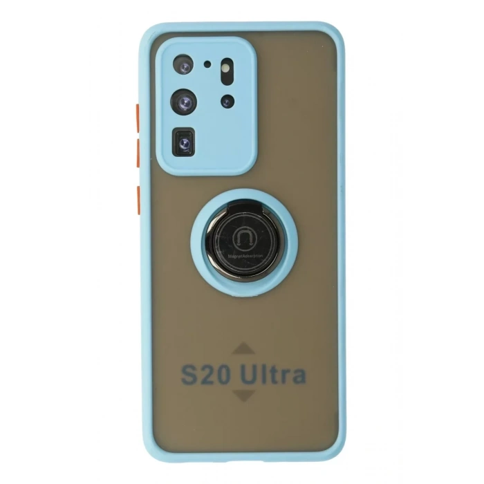 Samsung Galaxy S20 Ultra Kılıf Montreal Yüzüklü Silikon Kapak - Buz Mavi