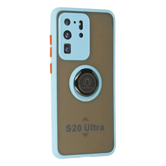 Samsung Galaxy S20 Ultra Kılıf Montreal Yüzüklü Silikon Kapak - Buz Mavi