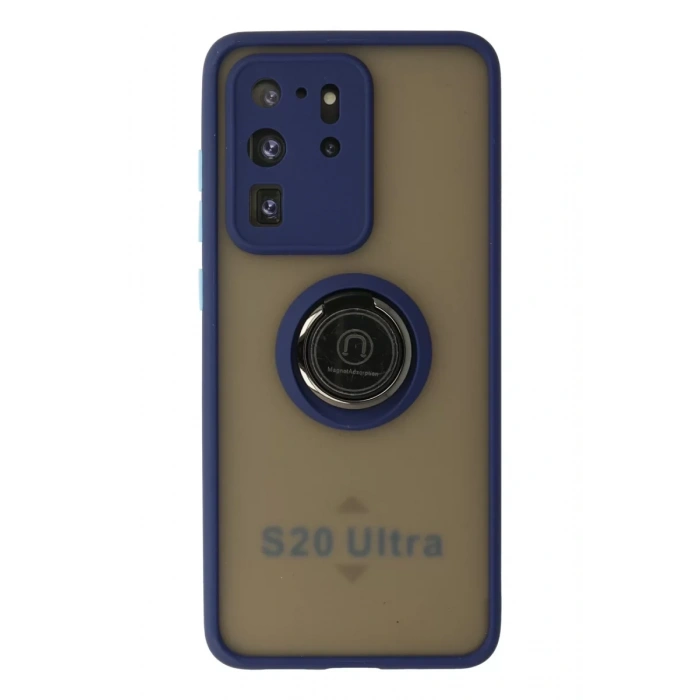 Samsung Galaxy S20 Ultra Kılıf Montreal Yüzüklü Silikon Kapak - Lacivert