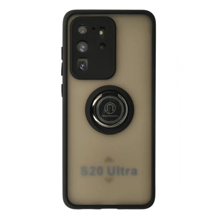 Samsung Galaxy S20 Ultra Kılıf Montreal Yüzüklü Silikon Kapak - Siyah