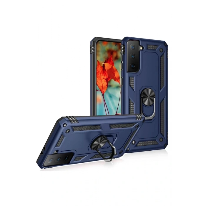 Samsung Galaxy S21 Kılıf Sofya Yüzüklü Silikon Kapak - Lacivert