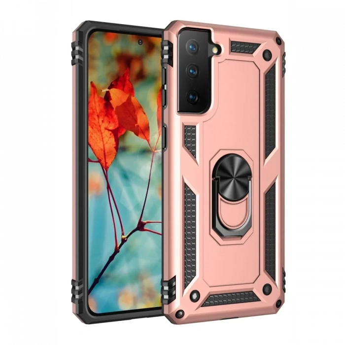Samsung Galaxy S21 Kılıf Sofya Yüzüklü Silikon Kapak - Rose