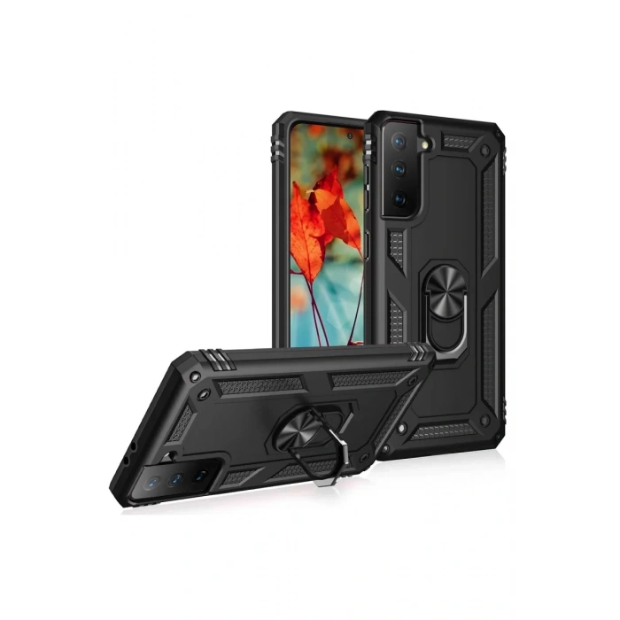 Samsung Galaxy S21 Kılıf Sofya Yüzüklü Silikon Kapak - Siyah