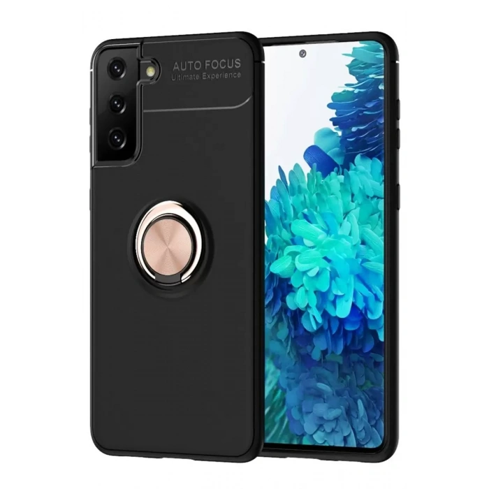 Samsung Galaxy S21 Plus Kılıf Range Yüzüklü Silikon - Siyah-Gold