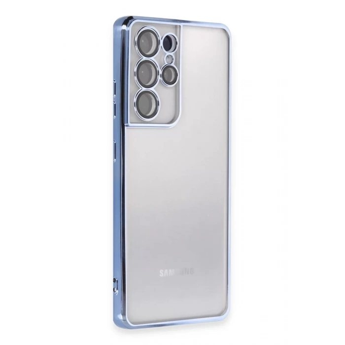 Samsung Galaxy S21 Ultra Kılıf Lensli Silikon - Açık Mavi