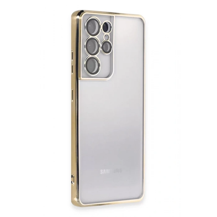 Samsung Galaxy S21 Ultra Kılıf Lensli Silikon - Gold