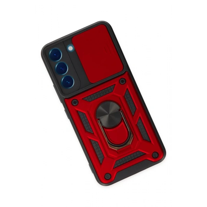 Samsung Galaxy S22 Kılıf Pars Lens Yüzüklü Silikon - Kırmızı