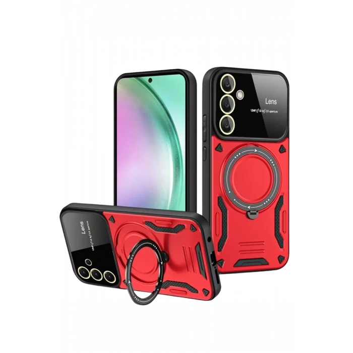 Samsung Galaxy S24 FE Kılıf Joy Lens Standlı Kapak - Kırmızı