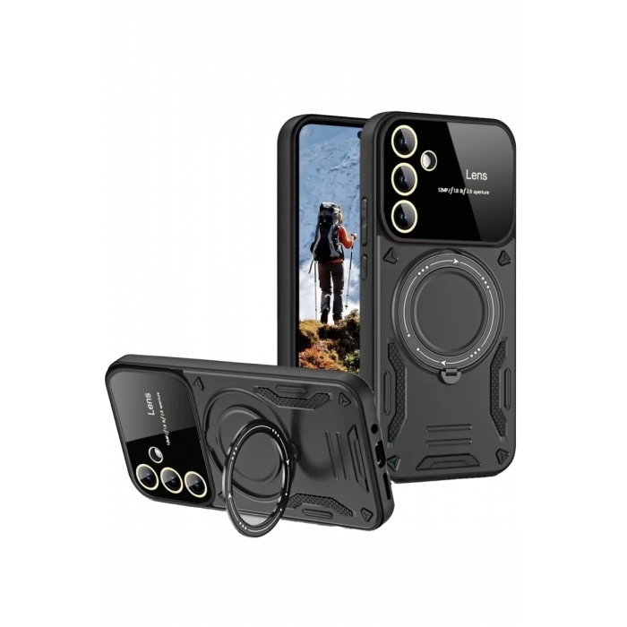 Samsung Galaxy S24 FE Kılıf Joy Lens Standlı Kapak - Siyah