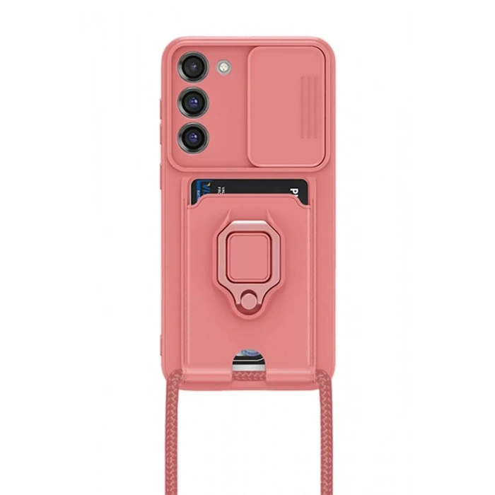 Samsung Galaxy S24 Plus Kılıf Zuma Kartvizitli Yüzüklü Silikon - Pembe