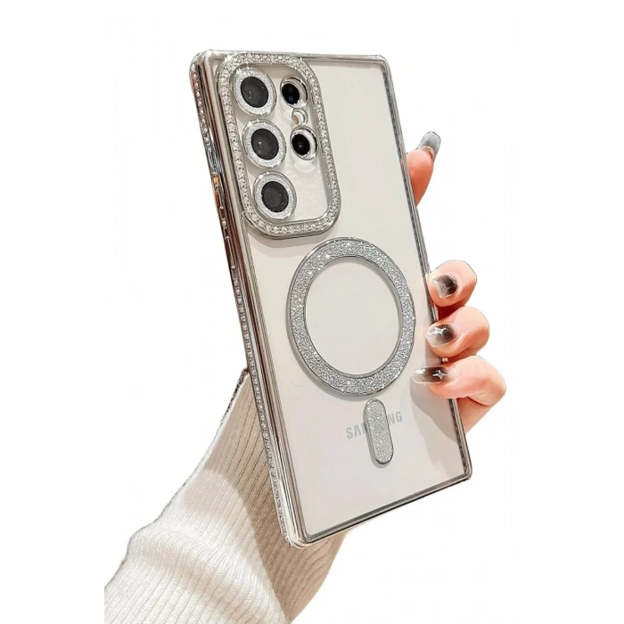 Samsung Galaxy S24 Ultra Kılıf Joke Simli Magneticsafe Kılıf - Siyah