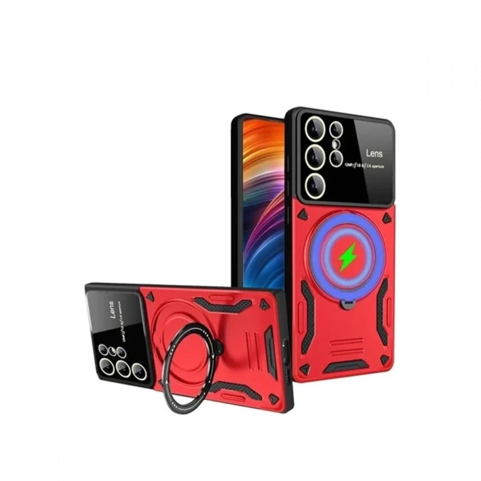 Samsung Galaxy S24 Ultra Kılıf Joy Lens Standlı Kapak - Kırmızı