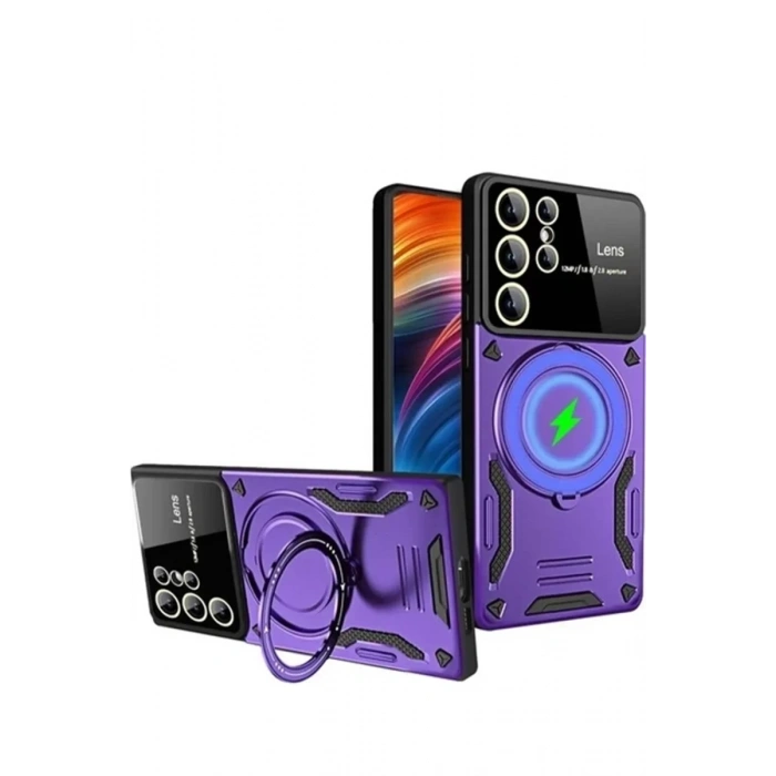 Samsung Galaxy S24 Ultra Kılıf Joy Lens Standlı Kapak - Mor