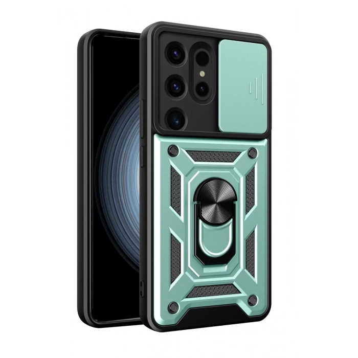 Samsung Galaxy S24 Ultra Kılıf Pars Lens Yüzüklü Silikon - Yeşil