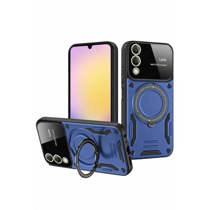 Samsung Galaxy S25 Edge Kılıf Joy Lens Standlı Kapak - Lacivert