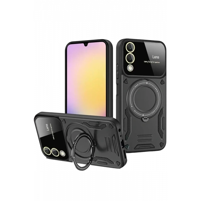 Samsung Galaxy S25 Edge Kılıf Joy Lens Standlı Kapak - Siyah